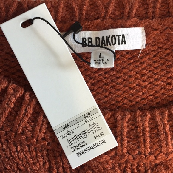 NWT BB DAKOTA Retro Active Cable Knit Sweater Rust - Picture 12 of 15
